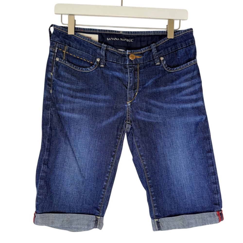 Banana Republic Women's Classic Indigo Denim Bermuda Cuffed Shorts - Sz 4